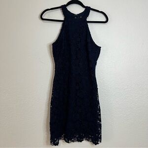 Lulus Love Poem Navy Blue Eyelet Floral Lace Mini Dress - Women’s‎ Size Medium